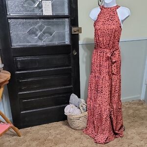 Miss Sparkling Brown Animal Print Halter Tiered Maxi Dress Woman Size XL